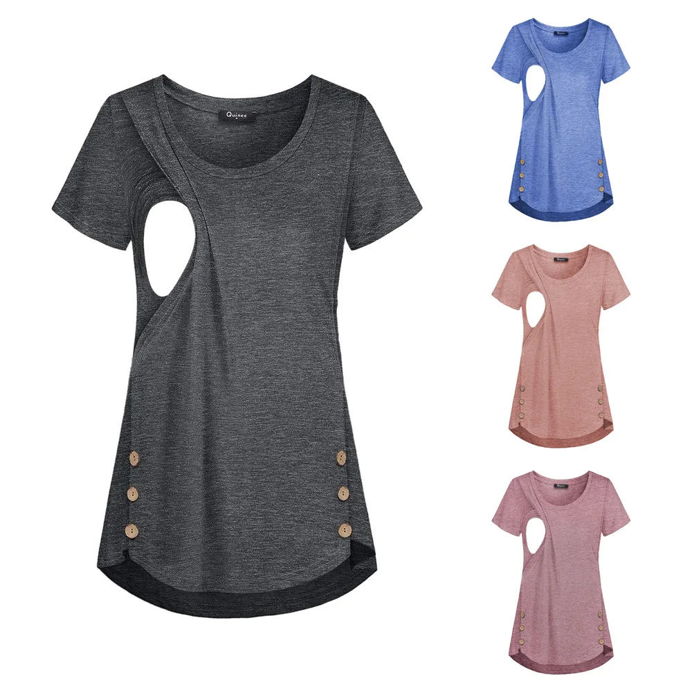 

Maternity Nursing Tee Shirt Top Summer Casual Pregnant T Shirt Comfy Breathable Pregnancy Breastfeeding Blouse Breast Feeding