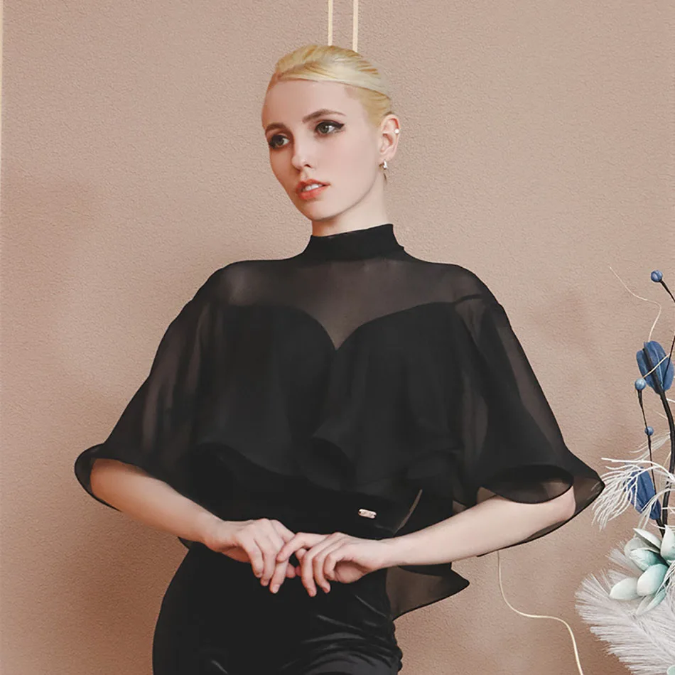 

Женское Сетчатое боди для латиноамериканских танцев, тренировочная одежда, черный топ для латиноамериканских танцев, для бальных танцев, для латиноамериканских выступлений DL950, для лета