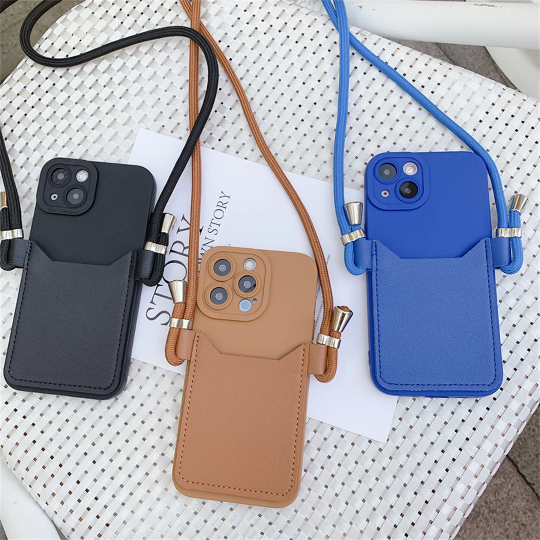 

Luxury Korean Cute Crossbody Lanyard Necklace Card Holder Simple Case for iPhone 14 13 12 11 Pro Max X XS XR 7 plus Soft Cover