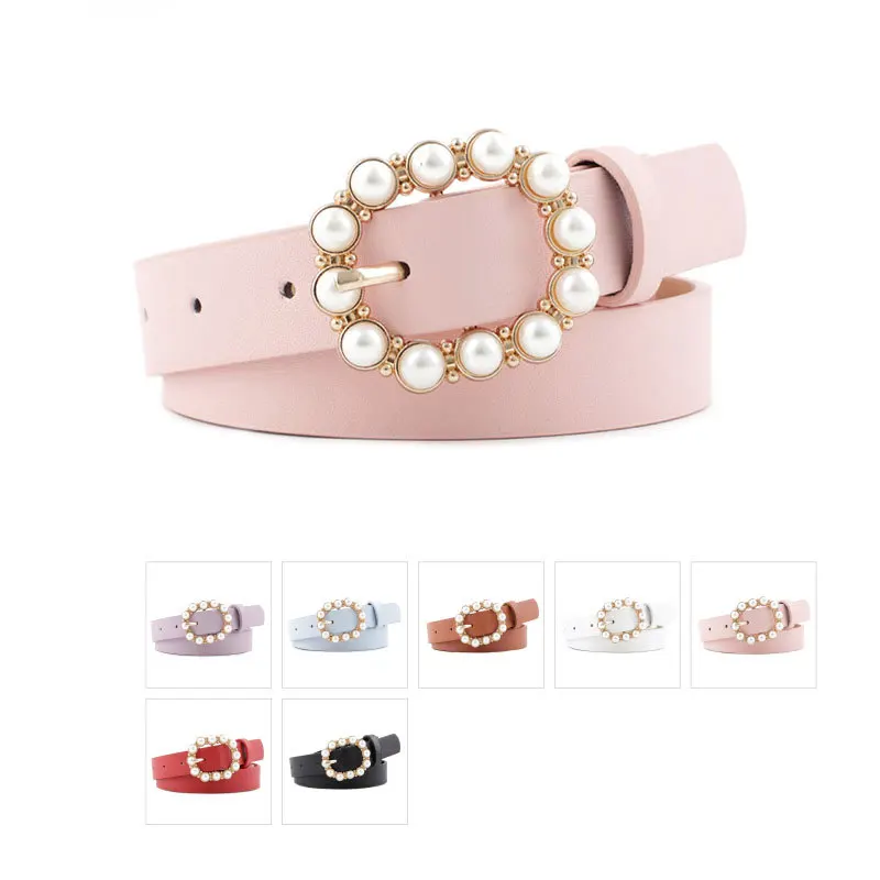

Fashion Belt for Women Simple Pearl Needle Buckle Girls Thin Belt Denim Jeans Dress Skirt Luxury Brand Retro Belt