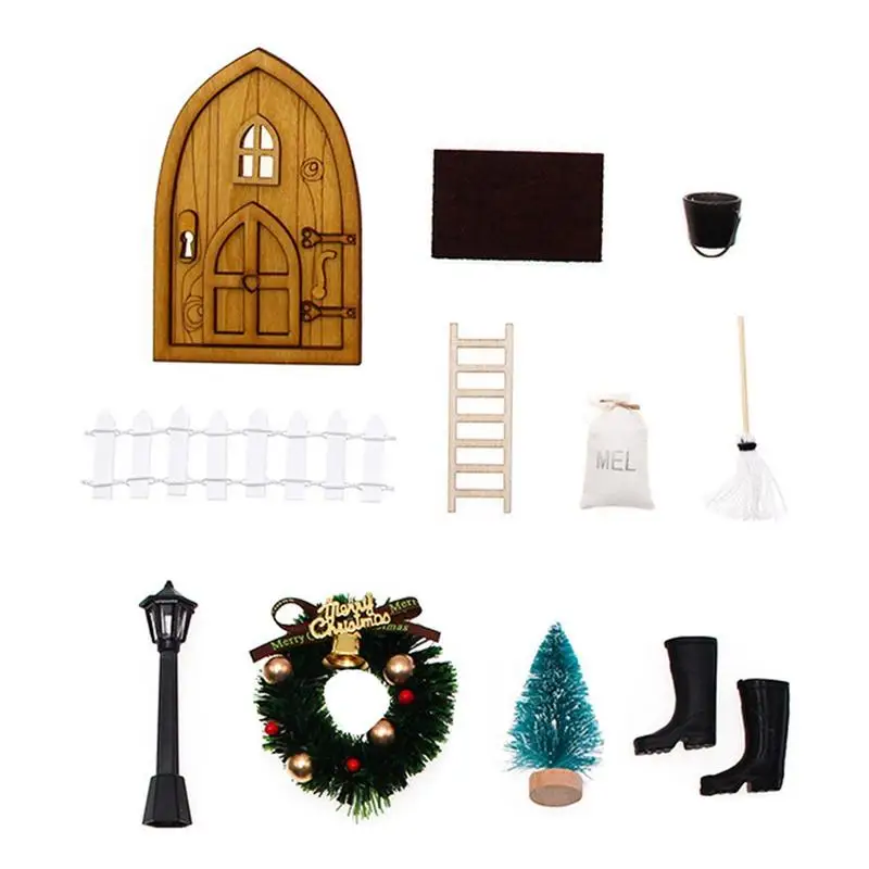 

Набор рождественских сказочных дверей, 12 шт., рождественские миниатюры для кукольного домика, деревянные сказочные двери, аксессуары для рождественвечерние «сделай сам»