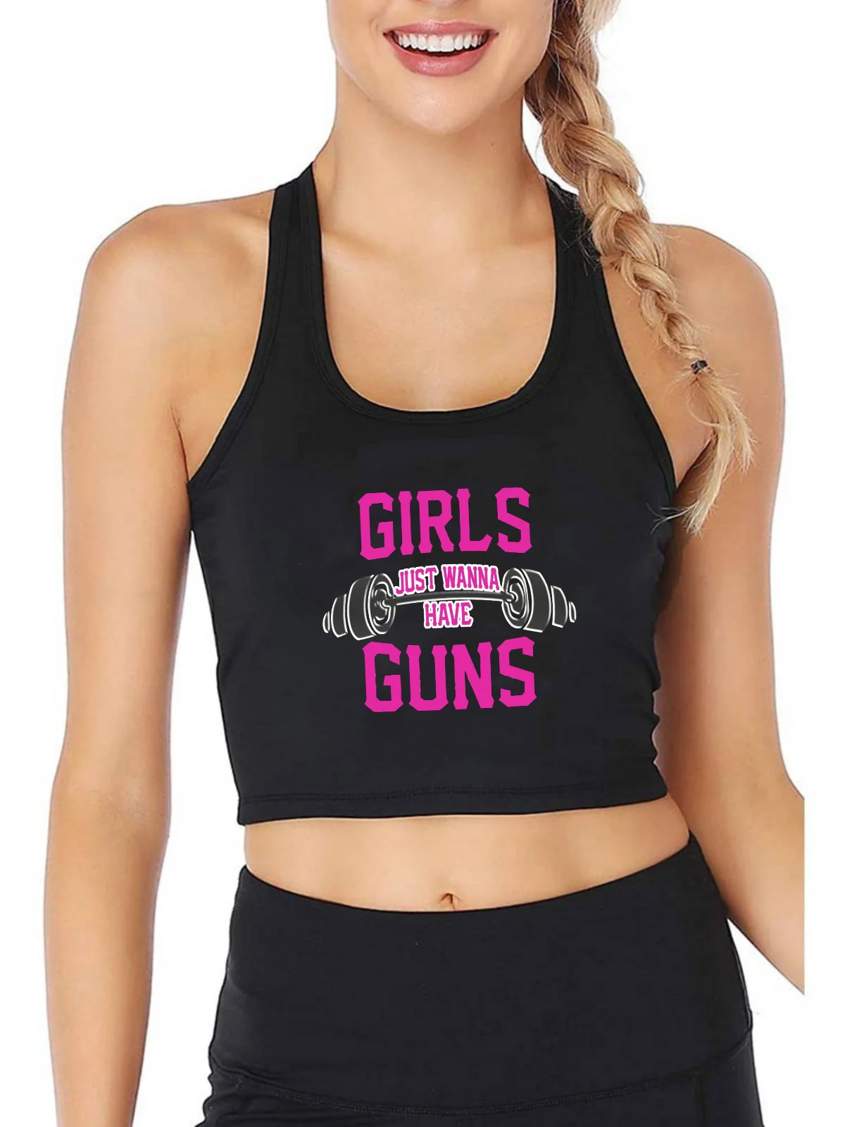 

Barbell Pattern Girls Just Wanna Have Print Tank Top Women's Yoga Sport Crop Tops Gym Vest Summer Camisole