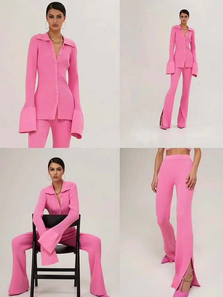 Женский вязаный комплект из 2 предметов кардиган свитер и брюки с широкими