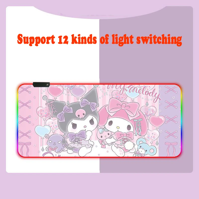 

Kawaii Sanrio, светодиодная подсветка, коврик для мыши My Melody Kuromi, мультяшный нескользящий коврик для клавиатуры, милый Настольный коврик, аниме, подарок для девушки