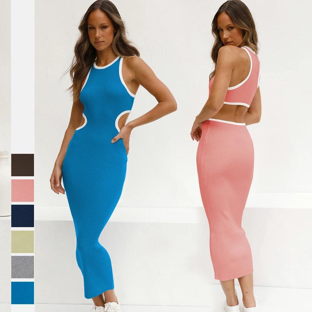2022 European And American Fashion Womens Backless Hollow Sleeveless Vest Dress Summer New Sexy Hip Skirt
