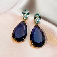 rundraw fashion womens amethyst water drop zircon dangle earrings for fine female gold plated copper stud earring party jewelry