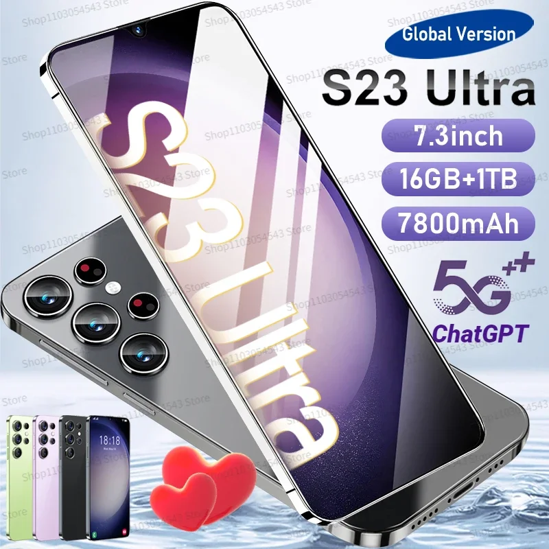 

New Smartphone S23 Ultra 5G 7.3" Snapdragon 8 gen2 Android Cellphones Unlocked 7800mAh 16GB+1TB Telefone Global Version Mobile