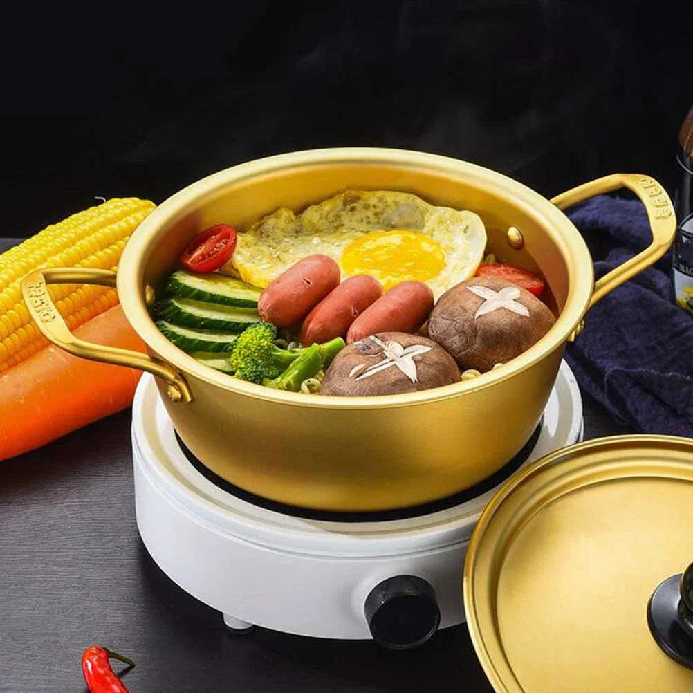 

Корейский кастрюля для рамен, алюминиевая Корейская кастрюля, кастрюля для рамен с крышкой, ложкой и палочками, посуда для приготовления супа, тушения пасты