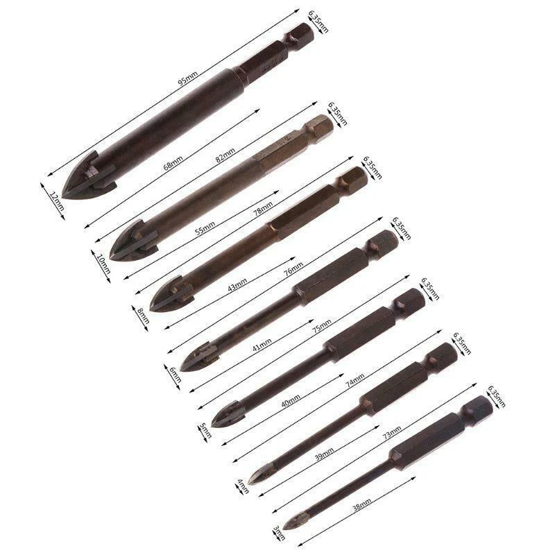 Набор сверл из карбида вольфрама с 4 режущими кромками для керамики гранита