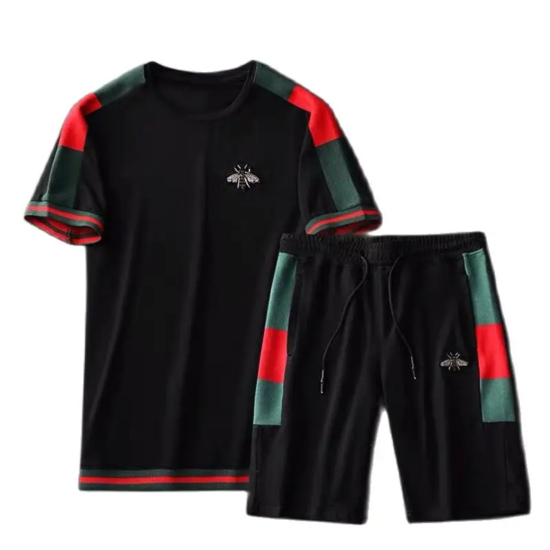 

Ice Silk Clothes for men Summer Short Sleeve Shorts Sportswear Suit Fashion Casual Loose Embroidery Printed Two-Piece Set M-5XL