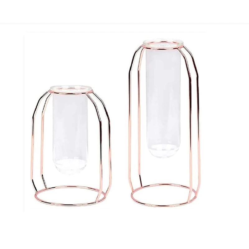

Glass Vase with Rose Gold Metal Frame Small Plant Terrariums with Geometric Metal Stand for Home Living Room Office Nordic Decor