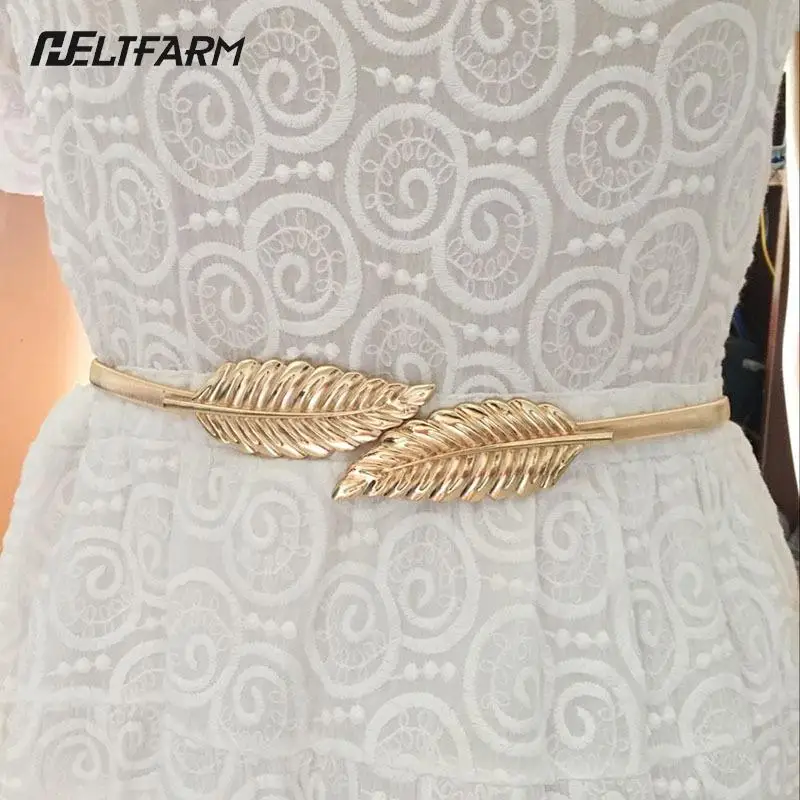 

New Leaf Shape Belts For Girl Women's Belt Gold Silver Leaf Elastic Metal Stretch High Waist Band Dress Wedding