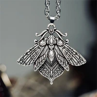 gothic silver color death moth pendent necklace for women men retro rock party jewelry accessories