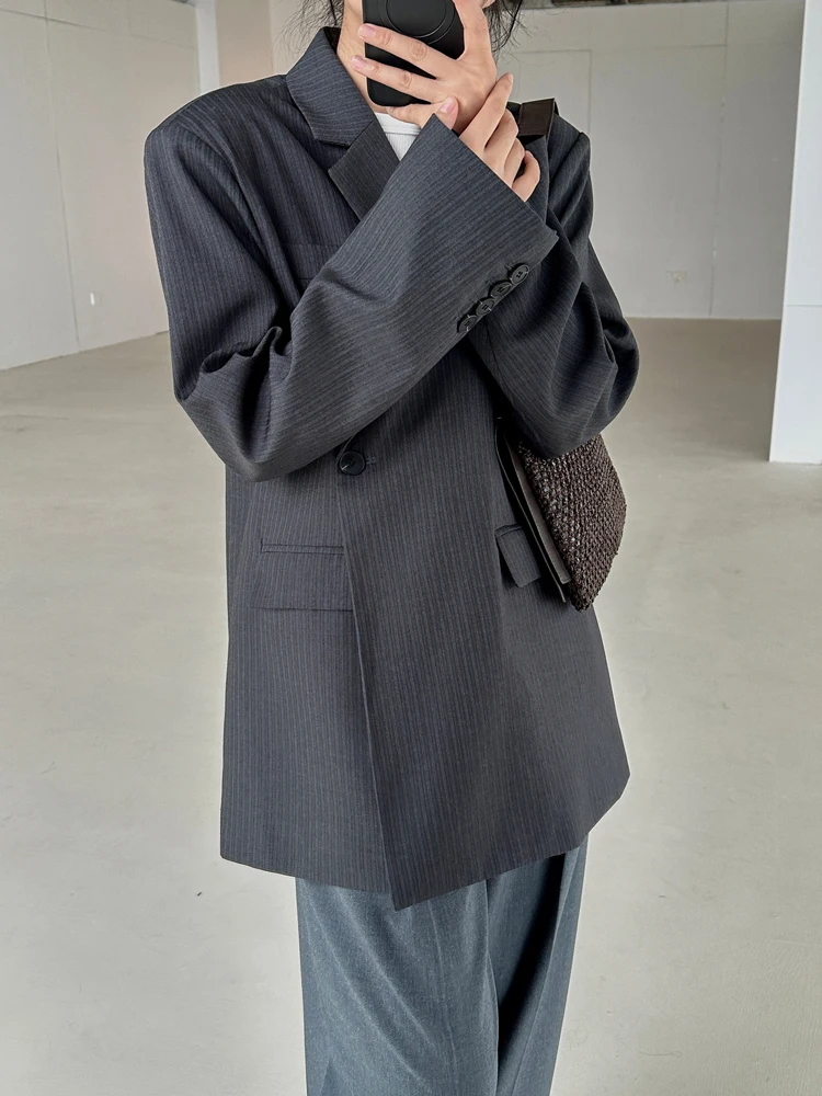 Manmans Old Money Sle с диагональной пряжкой в полоску осенний новый свободный костюм