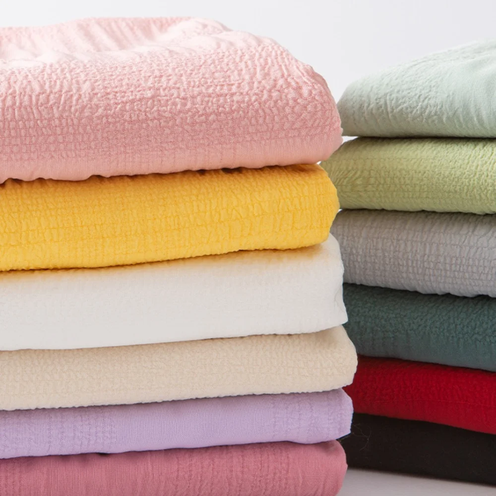 

Fashion Bubble Wrinkle Plaid Striped Crepe Fabric Spring and Summer Solid Color Stretch Dress Shirt Handmade Diy Fabric