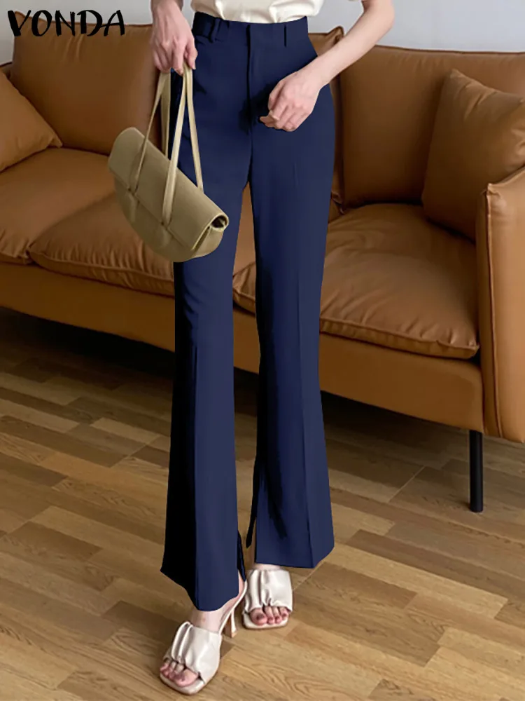 

VONDA 2022 Y2K Stylish Women Street Pants Polyester Long Trousers High Waist Party Turnip Female Casual Solid Pantalon Oversize