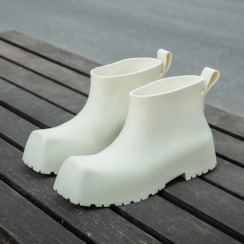 New Square Toe Rain Boots for Women Waterproof Shoes Thick Bottom Mid-Calf and Low Length Non-Slip Rain Boots Rubber Shoes
