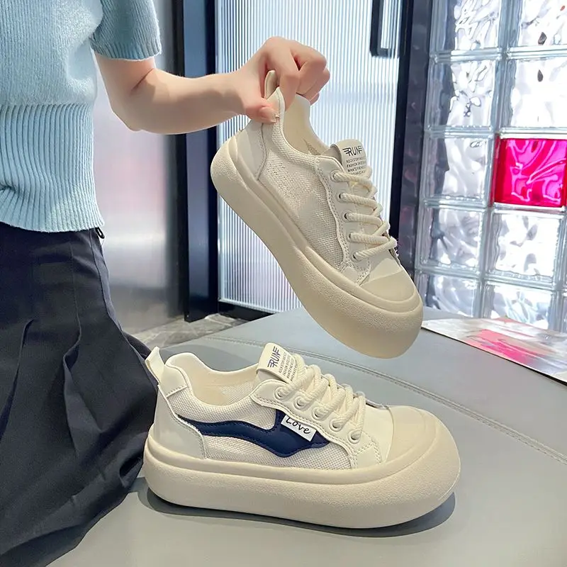 Attractive Round Toe Mesh Sneakers Girls Casual Thick Bottom Skateboard Shoes School Student Vulcan Trainers Womens Stylish Shoe