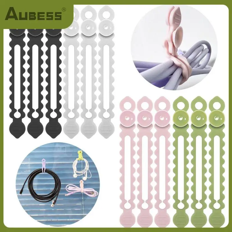 

Silica Gel Cable Storage Wall-mounted Cable Ties With Suction Cup Silicone Wire Manager Buckle Design Data Cable Winding Tape