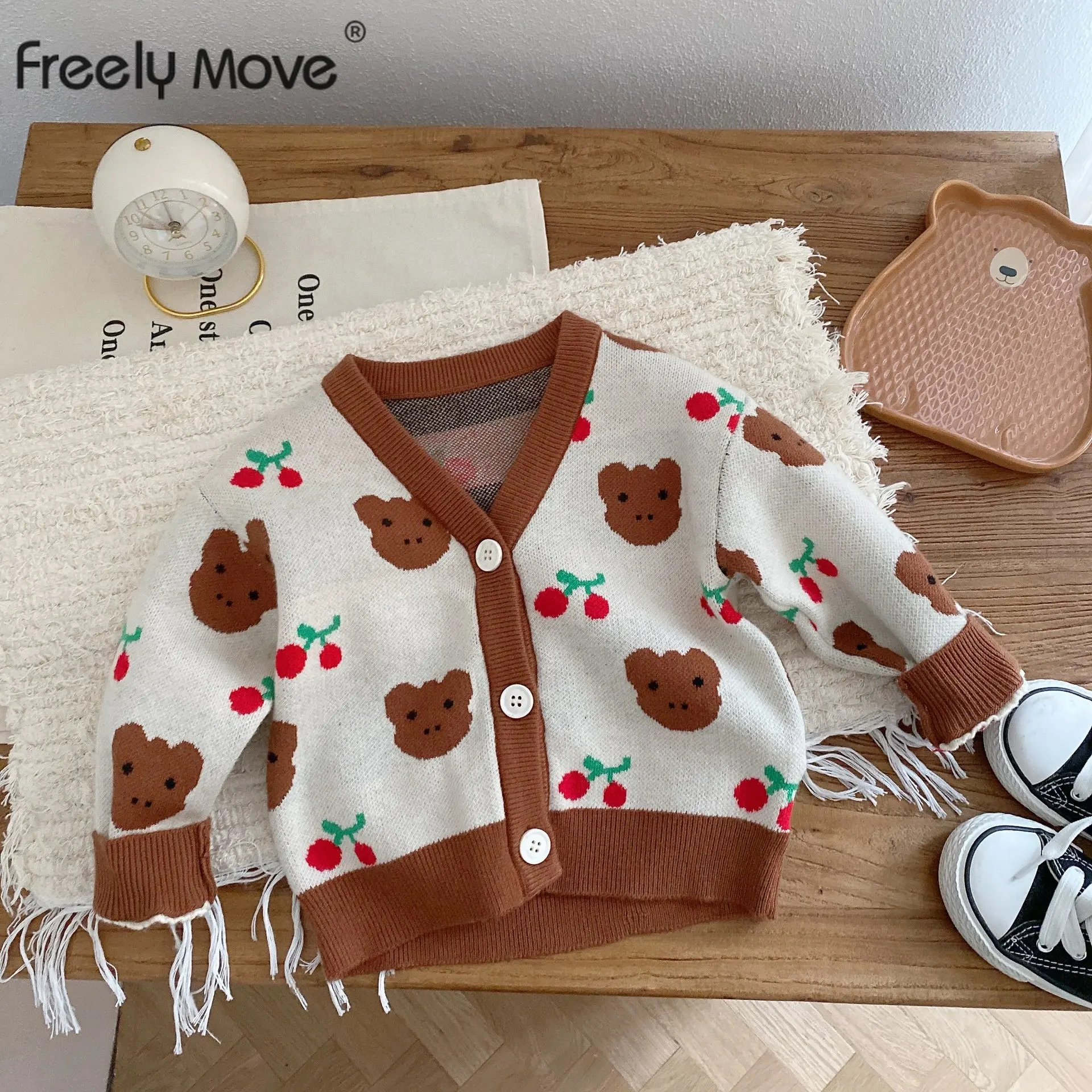 

2023 Autumn Toddler Boys Knitted Sweater Baby Boys Cartoon Bear Cardigans Outwear Children Clothes Kids Girls Knitwear Jacket