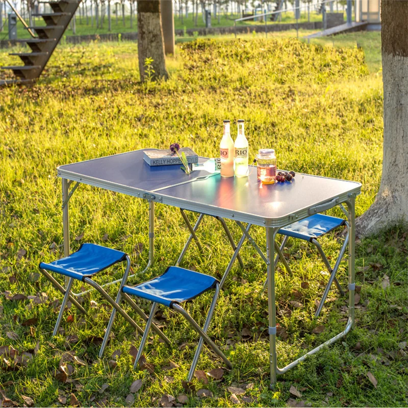 

Three-Speed Adjustable Height With Umbrella Hole Outdoor Folding Table Portable Simple Small Folding Table