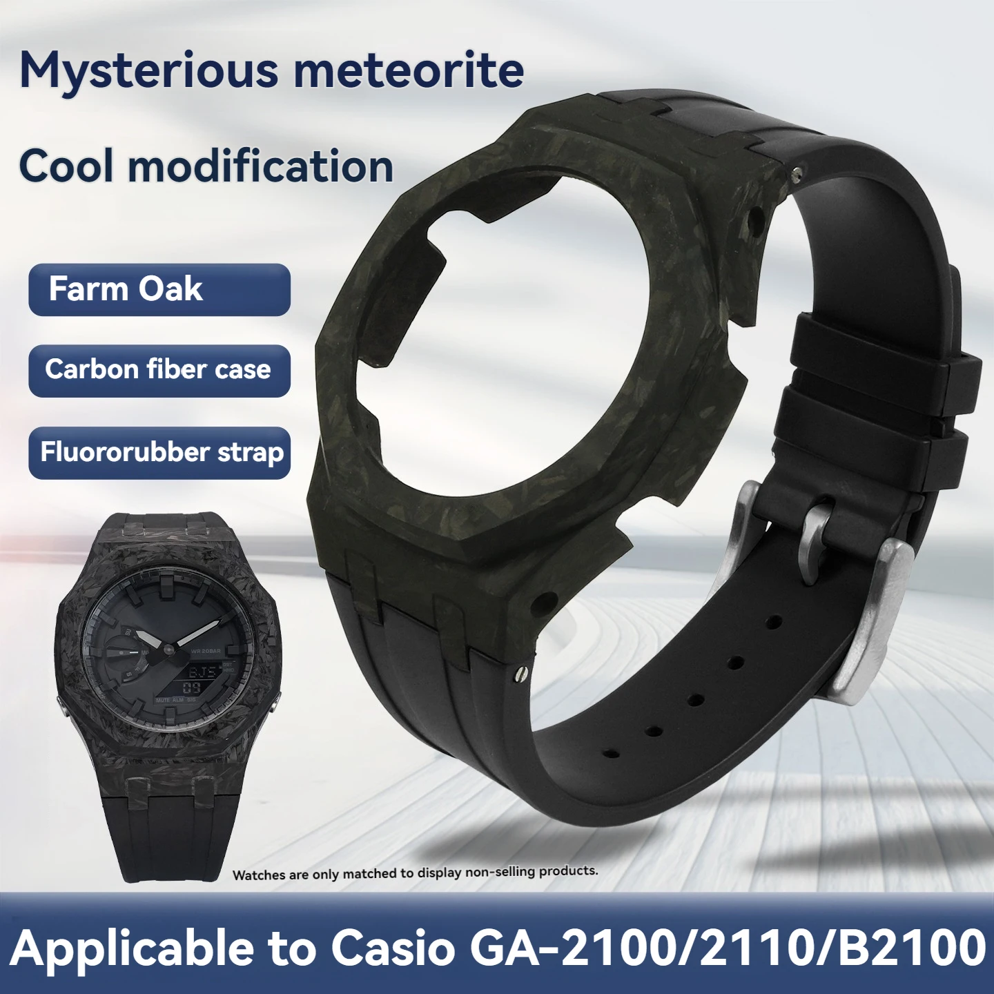 Фото Комплект модов из углеродного волокна Meteorite для Casio GA-2100 GA-2110, роскошный волокнистый ремешок, GA-B2100, керамический безель, ремешок для часов из фторкаучука №2