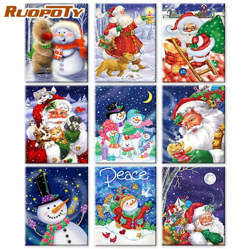RUOPOTY Painting By Number Christmas snowman Drawing On Canvas Wall Art Hand Painted DIY Picture By Numbers Home Decoration