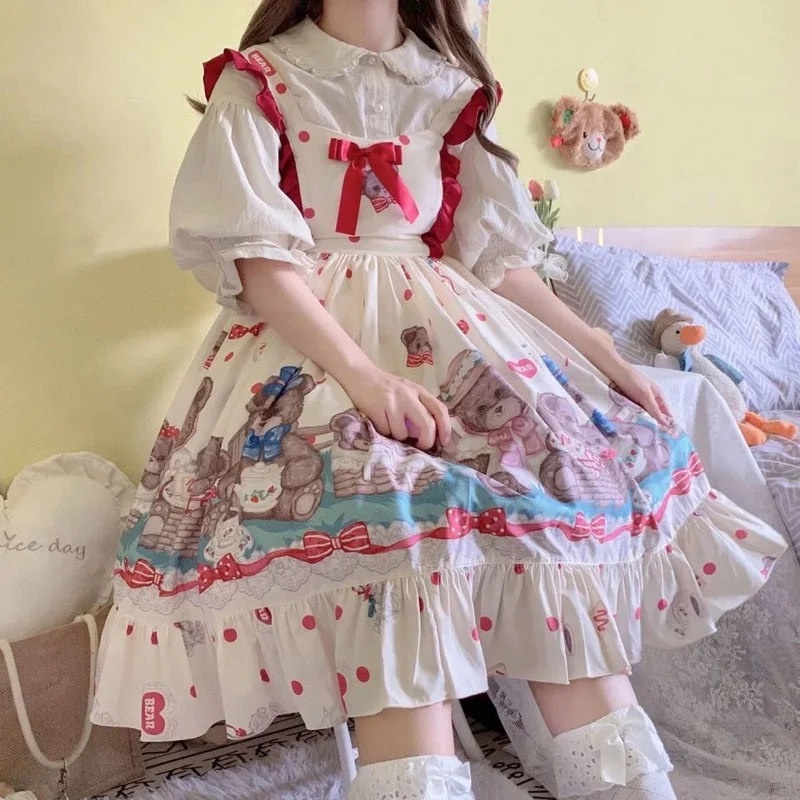 

QWEEK Japanese Sweet Kawaii Lolita Dress Women Soft Girl Party Tank Dresses Princess Fairy Sister Ruffle Costume 2022 Fashion