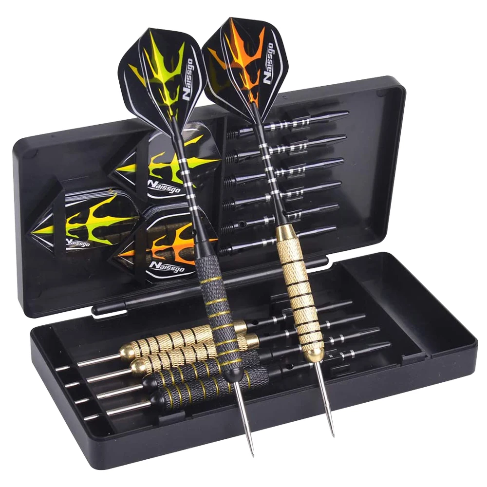 

23g Professional Darts 6 Pc Steel Tip Darts Set with Extra Flights Aluminum Shafts Rubber O-Rings Tool Sharpener Gift Case