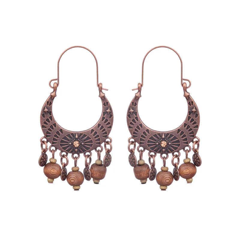 Этнические деревянные серьги для женщин большие круглые с богемной геометрией