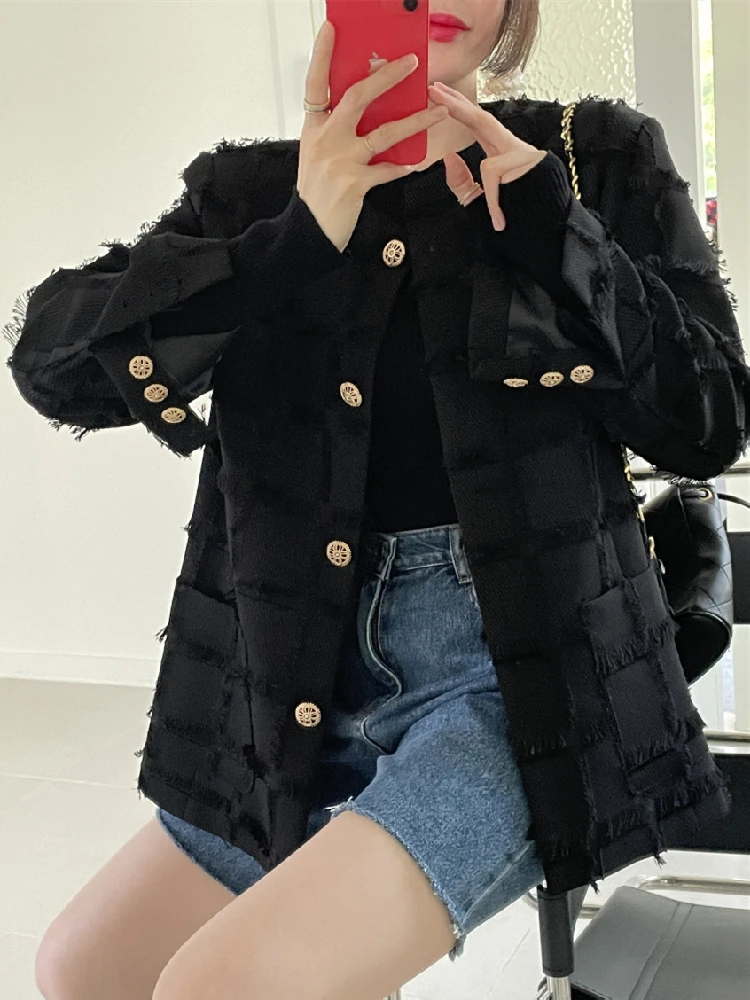 

Korean Fashion Long Sleeve Jacket for Women Autumn 2023 Chic Tassel Single Breasted O-neck Loose Casual Coats Female Outerwears