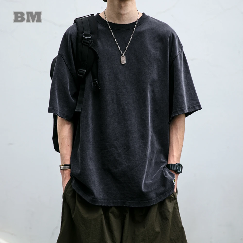 

Summer Japanese Streetwear High Quality T Shirt For Men Clothing Korean Trendy Distress Short Sleeve Tee Harajuku Casual Tops
