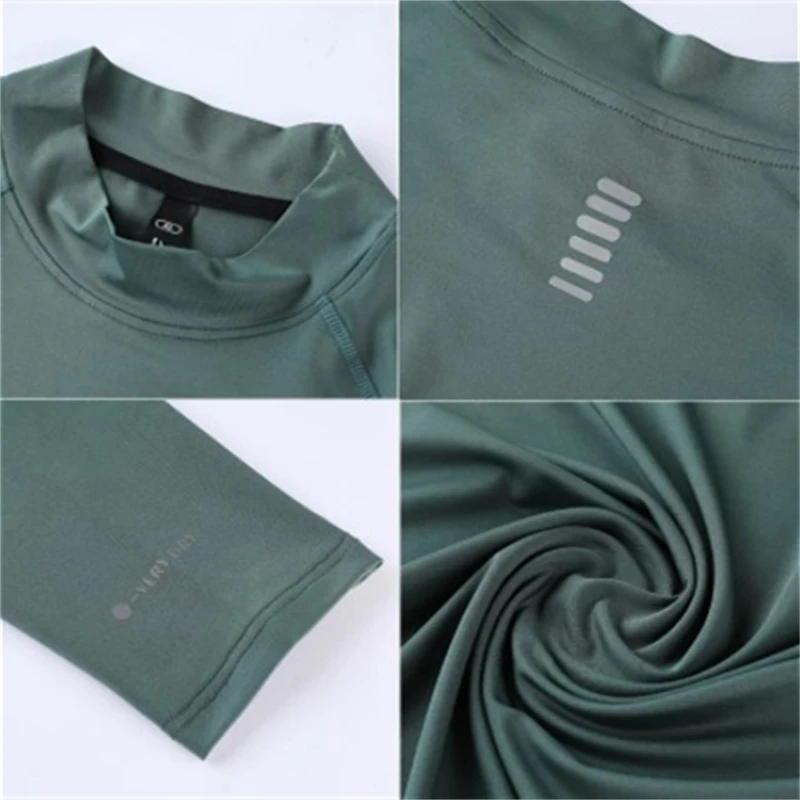 Ｍen Compression Tight T Shirts Running Training Quick Dry Long Sleeve Tops Man Fitness Bodybuilding Gym T-Shirt Sportwear Fit