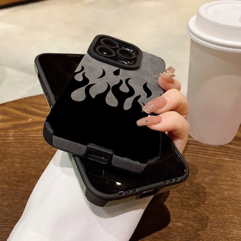 Фото Стильный черный чехол с принтом пламени для iPhone 16 15 17 Pro Max 14 13 12 11 Air XR X XS 7 8 Plus SE 2022, противоударный защитный чехол №5