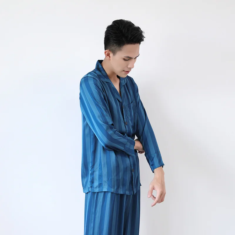 Striped Silk Pajamas for Men Two Pieces Satin Pajama Set Silk Loungewear Mens Silk Sleepwear
