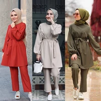 eid two piece muslim sets abaya turkish tops pants vetment femme hijab dress abayas for women musulman ensembles islam clothing
