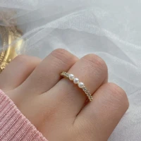 new exquisite simple pearl zircon gold color open ring for women party wedding white crystal charm ring fashion jewelry gift