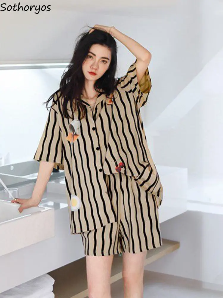 

Пижамные комплекты в полоску, Женская Корейская летняя новая одежда для сна с коротким рукавом, Повседневная модная женская одежда для отдыха, пикантная уютная одежда из двух предметов