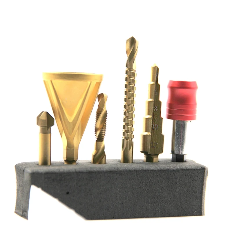 

N0HB Titanium Drill Bit Chamfering Tool Set Step Drill Bit Combined Tap & Drill 6 Pcs/set Multipurpose Electric Drill Tool