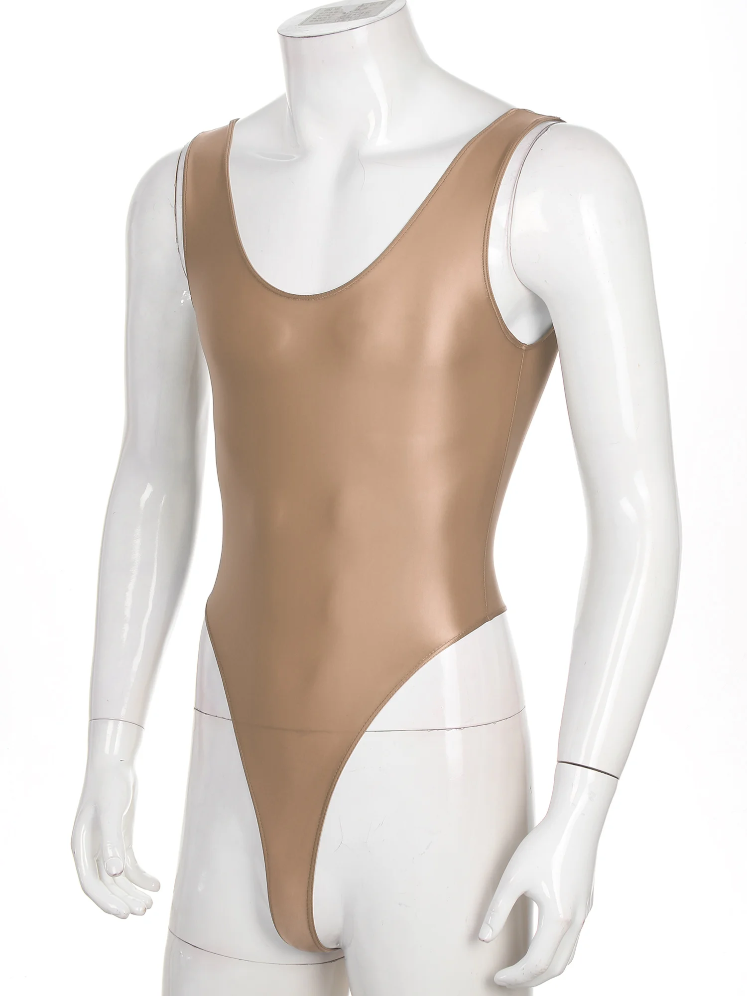 Men's One-piece Swimming Bodysuits Swimsuit Lingerie Teddies Bodysuit Glossy High Cut Leotard Sleeveless Backless Sport Jumpsuit