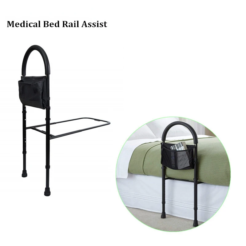 Bed Assist Bar with Storage Pocket Height Adjustable Bed Rail for Elderly Adults Assistance Handrail for Getting In and Out Of