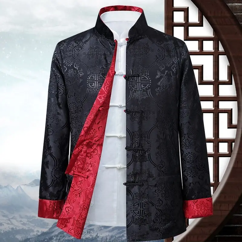 

Traditional Chinese Men's Double-faced Jacket Tang Suit Hanfu Contrast Color Retro Top Kung Fu Clothing Party Clothes