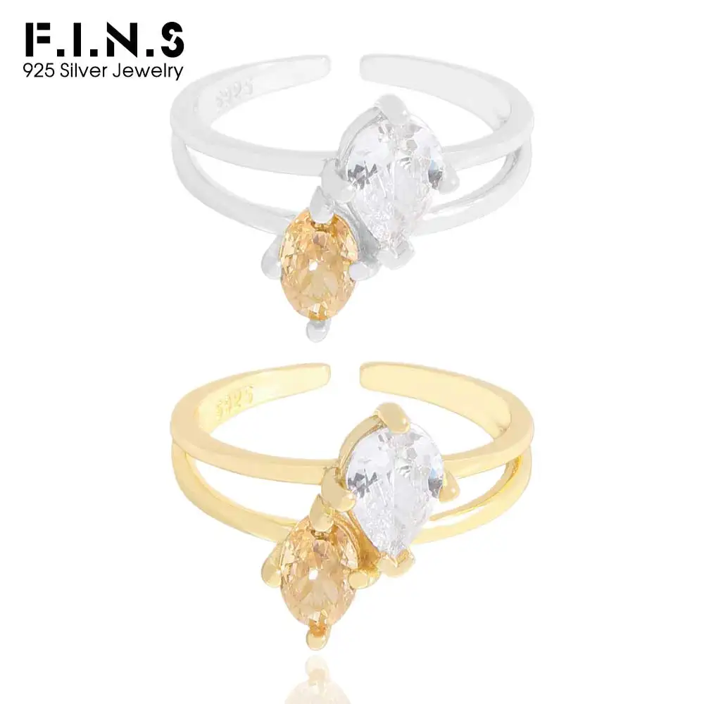 F.I.N.S Роскошное кольцо из стерлингового серебра S925 с цирконом цвета шампанского