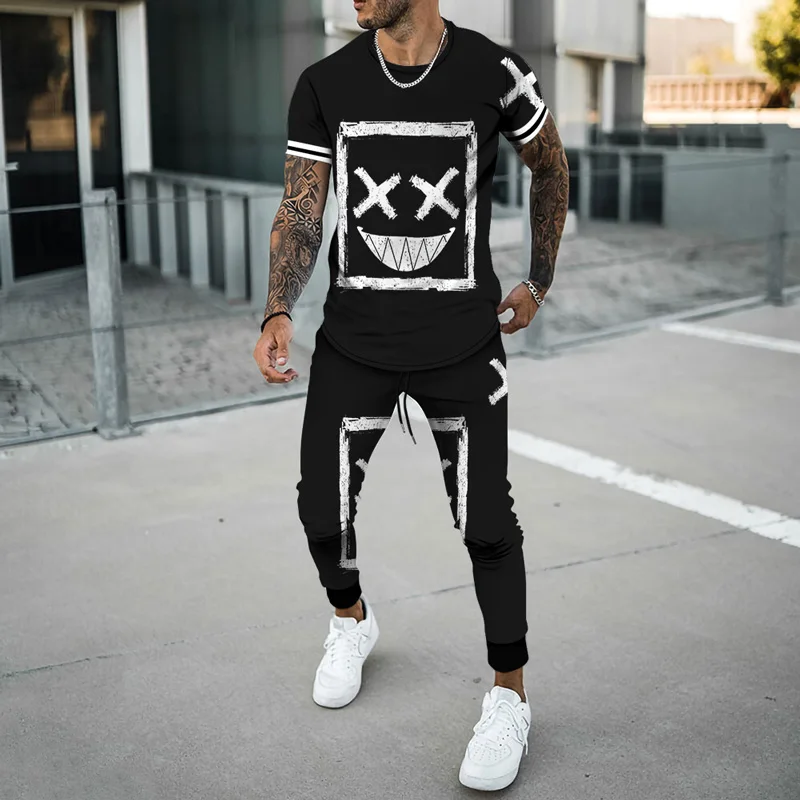 Men's Summer T Shirt Set 3D Funny Printed Assorted Colors Short Sleeve Tracksuit Streetwear 2 Piece Casual Sportswear Suit
