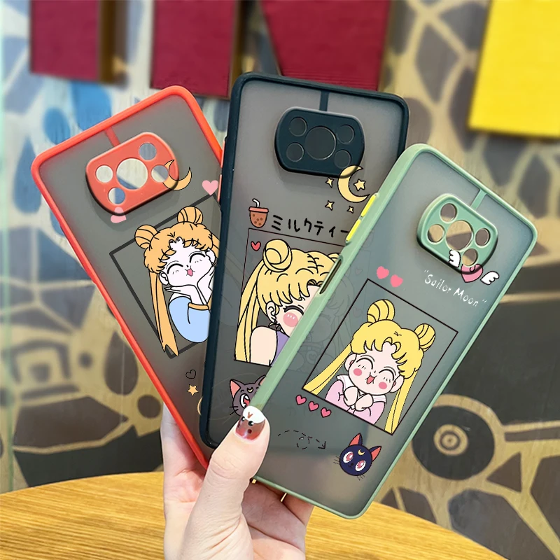 

Cute Girl Sailor Moon For Xiaomi Mi 11T 11 10 Ultra Pro Lite Note10 Poco X3 F3 GT NFC M3 Frosted Translucent Phone Case Fundas