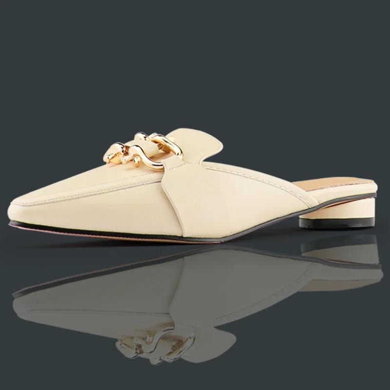 Women's Mules Leather 2023 Summer Fashion Low-Heeled Slippers Luxury  Elegant Comfortable Shoe