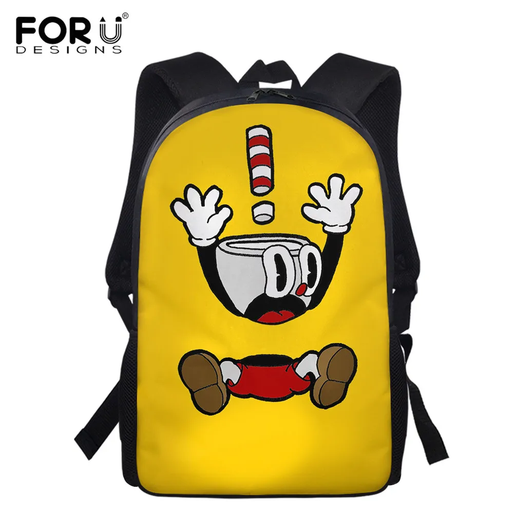 FORUDESIGNS, желтый вместительный рюкзак с узором Cuphead, сумка для книг для студентов, мужчин, женщин, мужские дорожные рюкзаки, рюкзак для ноутбука...