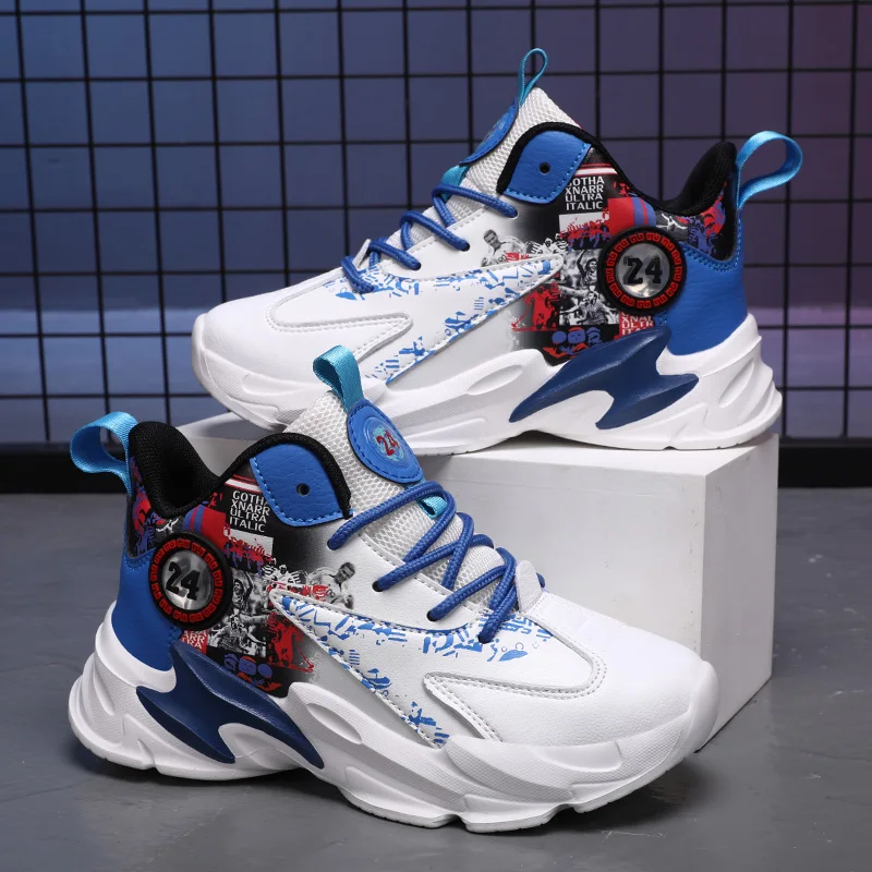 

Kids Shoes 2022 New Leather Casual Basketball Sports Shoes for Children Fashionable Comfortable Breathable Boys' Running Shoes
