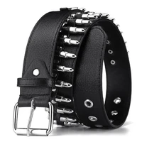 men high quality hollow bullet decoration belt adjustable women punk black belt fashion ladies leather studded waistband gift