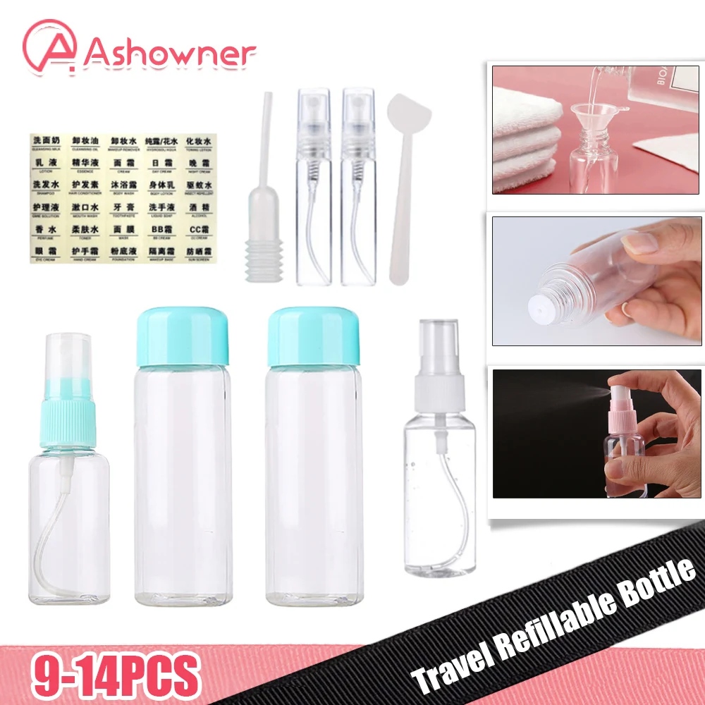 

Travel Refillable Empty Bottle Set Transparent Spray Bottle Essence Shampoo Shower Gel Lotion Container Can Portable Travel Tool